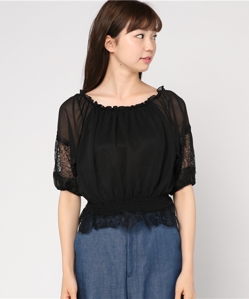 VENCEEXCHANGE(ヴァンスエクスチェンジ)の「レース配色スモッグ(Tシャツ/カットソー・レディース・ホワイト/ブラック・MEDIUM)」の3枚目の写真