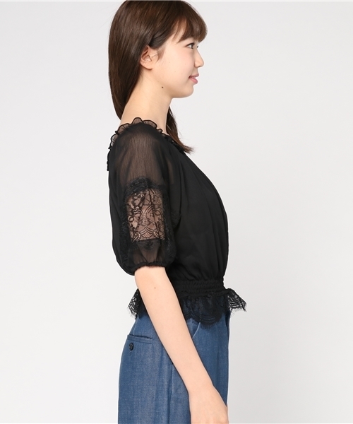 VENCEEXCHANGE(ヴァンスエクスチェンジ)の「レース配色スモッグ(Tシャツ/カットソー・レディース・ホワイト/ブラック・MEDIUM)」の4枚目の写真