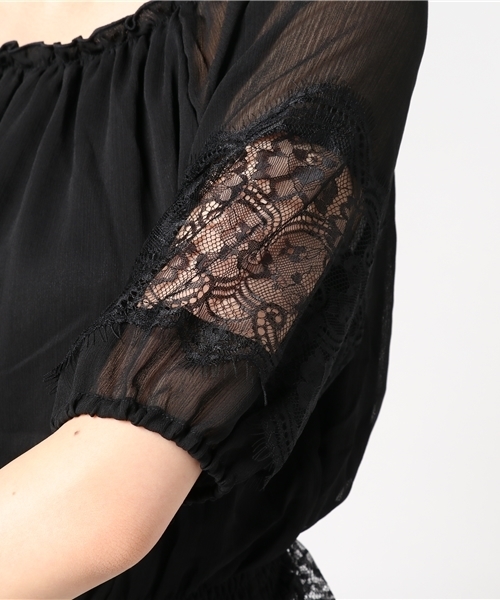 VENCEEXCHANGE(ヴァンスエクスチェンジ)の「レース配色スモッグ(Tシャツ/カットソー・レディース・ホワイト/ブラック・MEDIUM)」の7枚目の写真