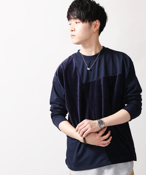 WEGO（ウィゴー）の「WEGO/ベロア切替プルオーバー（スウェット・メンズ・ブラック/ワイン/ネイビー・LARGE/MEDIUM/SMALL）」の3枚目の写真