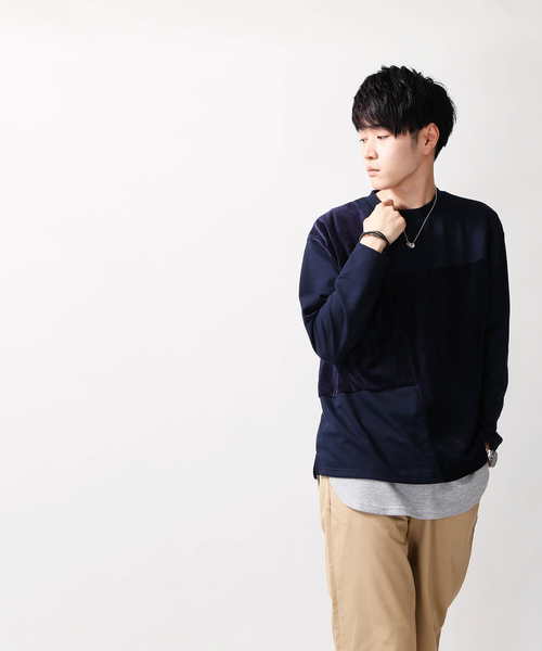 WEGO（ウィゴー）の「WEGO/ベロア切替プルオーバー（スウェット・メンズ・ブラック/ワイン/ネイビー・LARGE/MEDIUM/SMALL）」の5枚目の写真