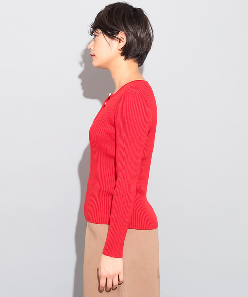 CIAOPANIC（チャオパニック）の「コットンシルクヘンリーネックプルオーバー（ニット/セーター・レディース・ブラック/レッド/ピンク/イエロー/グリーン/アイボリー・FREE）」の7枚目の写真