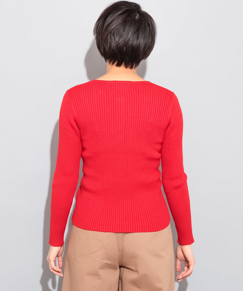 CIAOPANIC（チャオパニック）の「コットンシルクヘンリーネックプルオーバー（ニット/セーター・レディース・ブラック/レッド/ピンク/イエロー/グリーン/アイボリー・FREE）」の8枚目の写真