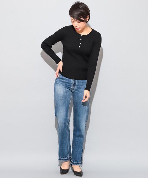 CIAOPANIC（チャオパニック）の「コットンシルクヘンリーネックプルオーバー（ニット/セーター・レディース・ブラック/レッド/ピンク/イエロー/グリーン/アイボリー・FREE）」の18枚目の写真