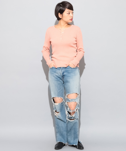 CIAOPANIC（チャオパニック）の「コットンシルクヘンリーネックプルオーバー（ニット/セーター・レディース・ブラック/レッド/ピンク/イエロー/グリーン/アイボリー・FREE）」の21枚目の写真