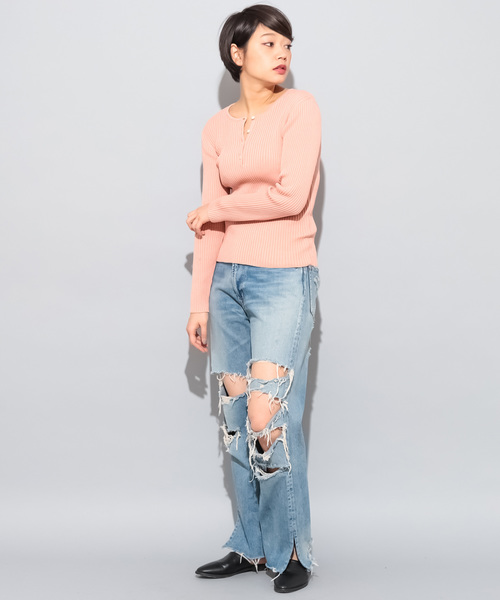 CIAOPANIC（チャオパニック）の「コットンシルクヘンリーネックプルオーバー（ニット/セーター・レディース・ブラック/レッド/ピンク/イエロー/グリーン/アイボリー・FREE）」の22枚目の写真