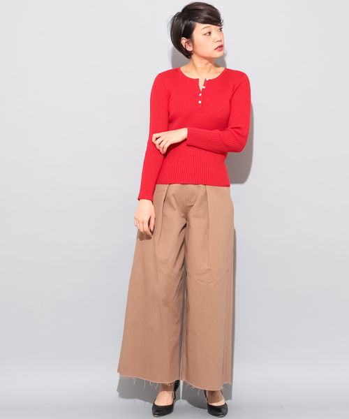 CIAOPANIC（チャオパニック）の「コットンシルクヘンリーネックプルオーバー（ニット/セーター・レディース・ブラック/レッド/ピンク/イエロー/グリーン/アイボリー・FREE）」の12枚目の写真