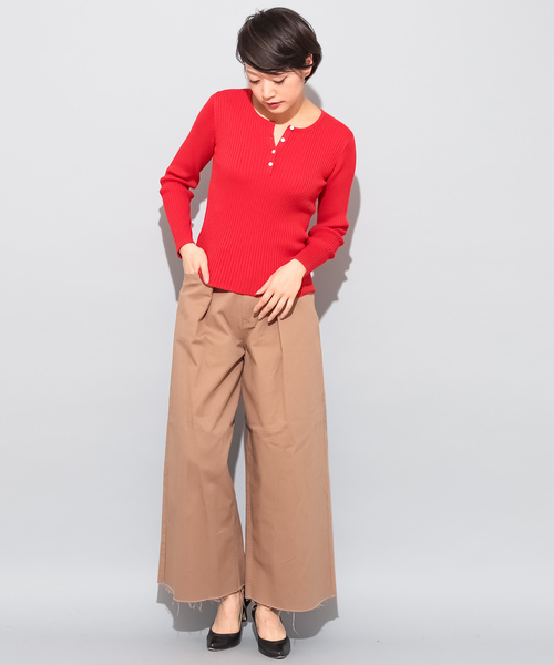 CIAOPANIC（チャオパニック）の「コットンシルクヘンリーネックプルオーバー（ニット/セーター・レディース・ブラック/レッド/ピンク/イエロー/グリーン/アイボリー・FREE）」の13枚目の写真