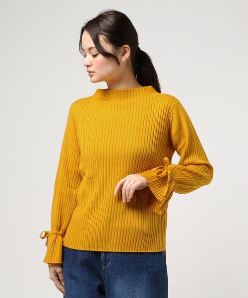 salle de bal（サルデバル）の「袖リボン リブ ボトルネックニット/リブセーター（ニット/セーター・レディース・イエロー/ブラック/グリーン・FREE）」の3枚目の写真