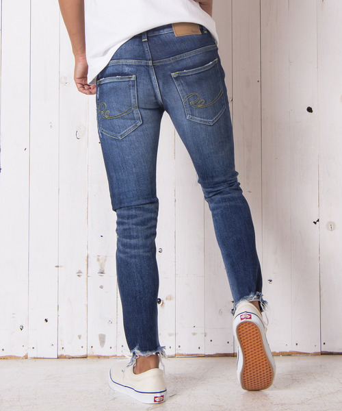 #Re:room（リルーム）の「ヴィンテージクラッシュカットスキニーデニム（デニムパンツ・メンズ・ダークブルー/ブルー・MEDIUM/LARGE）」の11枚目の写真