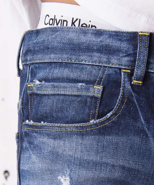 #Re:room（リルーム）の「ヴィンテージクラッシュカットスキニーデニム（デニムパンツ・メンズ・ダークブルー/ブルー・MEDIUM/LARGE）」の8枚目の写真