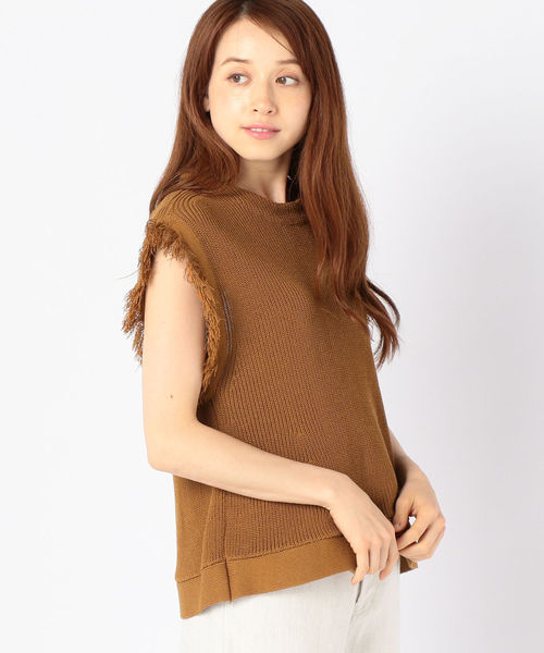 SHIPS（シップス）の「PrimaryNavyLabel:フリンジニット（ニット/セーター・レディース・ブラウン/オフホワイト・ONE SIZE）」の2枚目の写真
