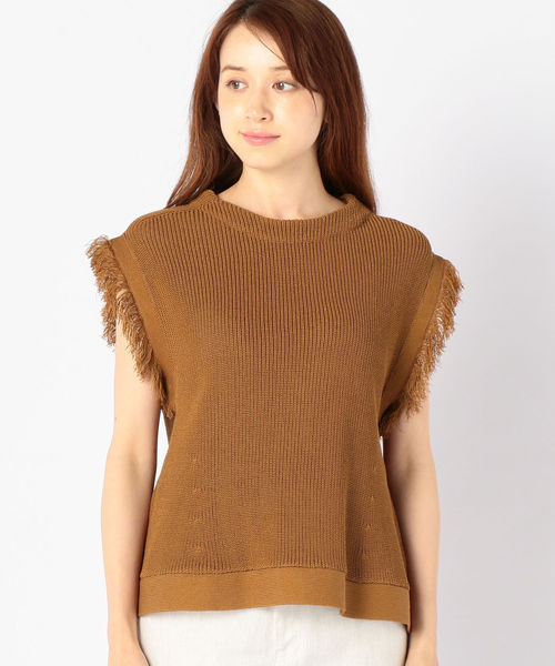 SHIPS（シップス）の「PrimaryNavyLabel:フリンジニット（ニット/セーター・レディース・ブラウン/オフホワイト・ONE SIZE）」の3枚目の写真