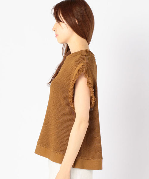 SHIPS（シップス）の「PrimaryNavyLabel:フリンジニット（ニット/セーター・レディース・ブラウン/オフホワイト・ONE SIZE）」の4枚目の写真