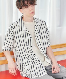 MONO-MART | サテンストライプオープンカラーシャツ(1/2 sleeve)(シャツ/ブラウス)