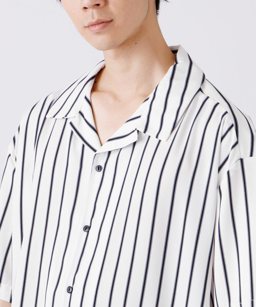 MONO-MART（モノマート）の「サテンストライプオープンカラーシャツ(1/2 sleeve)（シャツ/ブラウス・メンズ・ホワイト/ブラック/ネイビー・FREE）」の12枚目の写真