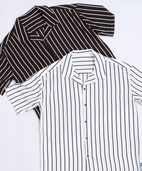 MONO-MART（モノマート）の「サテンストライプオープンカラーシャツ(1/2 sleeve)（シャツ/ブラウス・メンズ・ホワイト/ブラック/ネイビー・FREE）」の8枚目の写真
