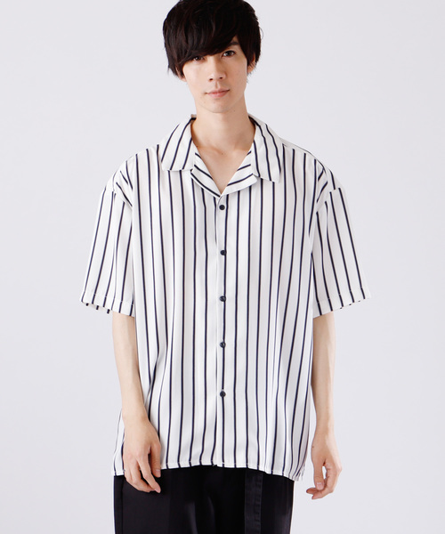 MONO-MART（モノマート）の「サテンストライプオープンカラーシャツ(1/2 sleeve)（シャツ/ブラウス・メンズ・ホワイト/ブラック/ネイビー・FREE）」の10枚目の写真