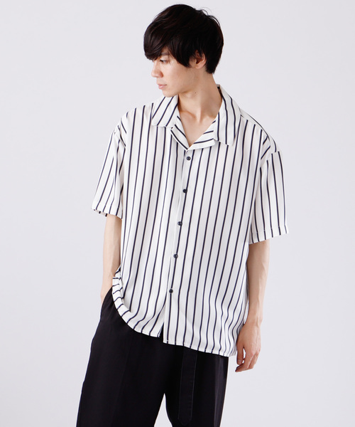 MONO-MART（モノマート）の「サテンストライプオープンカラーシャツ(1/2 sleeve)（シャツ/ブラウス・メンズ・ホワイト/ブラック/ネイビー・FREE）」の7枚目の写真