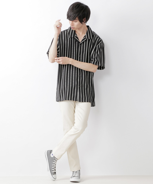 MONO-MART（モノマート）の「サテンストライプオープンカラーシャツ(1/2 sleeve)（シャツ/ブラウス・メンズ・ホワイト/ブラック/ネイビー・FREE）」の18枚目の写真