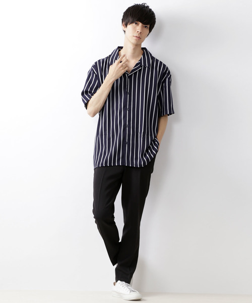 MONO-MART（モノマート）の「サテンストライプオープンカラーシャツ(1/2 sleeve)（シャツ/ブラウス・メンズ・ホワイト/ブラック/ネイビー・FREE）」の17枚目の写真