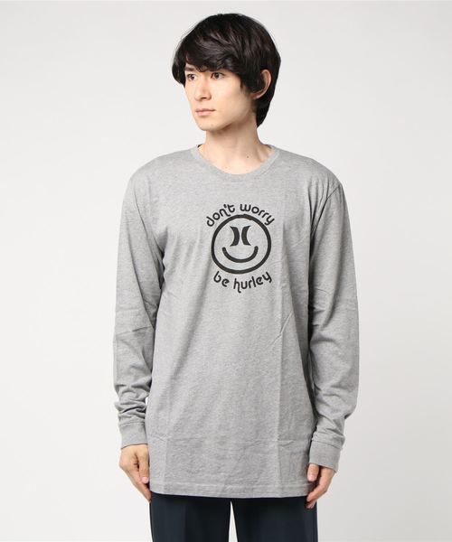 Hurley (ハーレー)の「BE HURELY LONG SLEEVE TEE/ハーレー 長袖 ロゴ ロンT スマイル(Tシャツ/カットソー・メンズ・グレー/ホワイト/ブラック・X-LARGE/SMALL/MEDIUM/LARGE)」の1枚目の写真