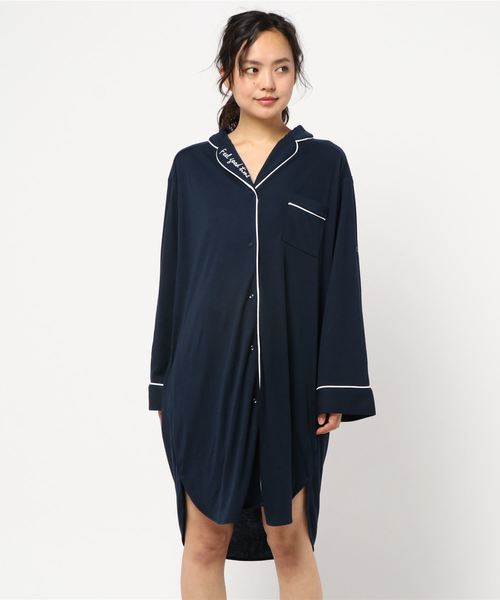 GeeRA（ジーラ）の「パイピングシャツワンピース（ルームウェア/パジャマ・レディース・ネイビー・MEDIUM/LARGE/X-LARGE）」の5枚目の写真