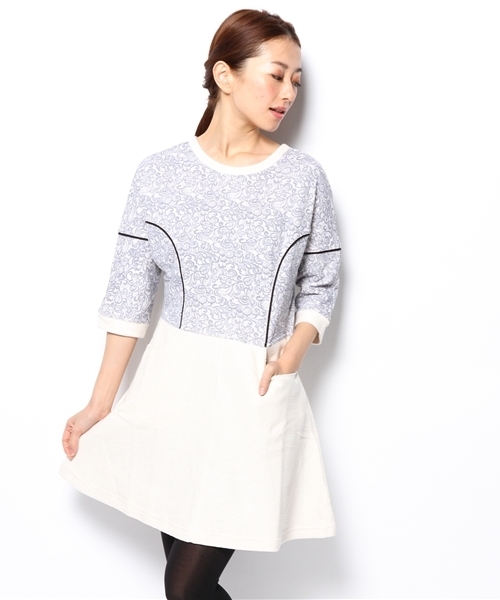 B:MING by BEAMS（ビーミングバイビームス）の「□ビーミング by ビームス / 裏毛レースプリントワンピース（ワンピース・レディース・オフホワイト/グレー・SMALL/MEDIUM）」の13枚目の写真