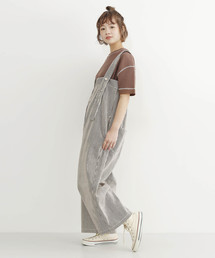 MERLOT | ヒッコリーストライプ柄フロントジップサロペット052-7099(サロペット/オーバーオール)