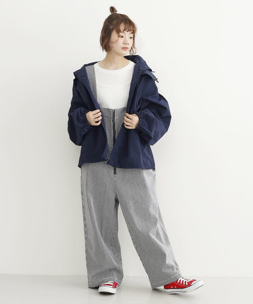 MERLOT(メルロー)の「ヒッコリーストライプ柄フロントジップサロペット052-7099(サロペット/オーバーオール・レディース・ネイビー/ブラウン・FREE)」の7枚目の写真