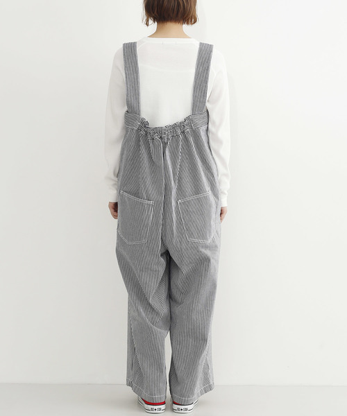 MERLOT(メルロー)の「ヒッコリーストライプ柄フロントジップサロペット052-7099(サロペット/オーバーオール・レディース・ネイビー/ブラウン・FREE)」の10枚目の写真