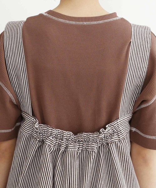 MERLOT(メルロー)の「ヒッコリーストライプ柄フロントジップサロペット052-7099(サロペット/オーバーオール・レディース・ネイビー/ブラウン・FREE)」の17枚目の写真