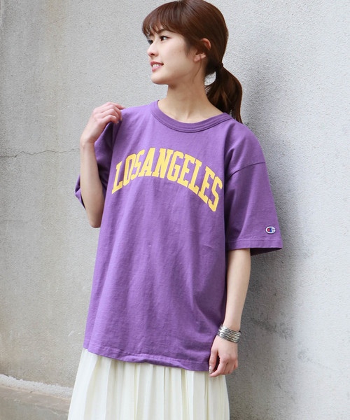 HER CLOSET（ハークローゼット）の「【Champion】MADE IN USA T1011 LogoT-SHIRTS（Tシャツ/カットソー・レディース・ホワイト/グレー/ブラック/バイオレット/ライトブルー/ネイビー/モスグリーン/ゴールド・S/M/L）」の7枚目の写真
