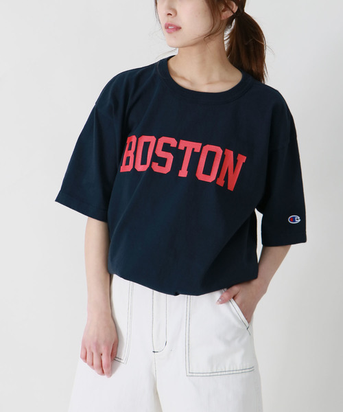 HER CLOSET（ハークローゼット）の「【Champion】MADE IN USA T1011 LogoT-SHIRTS（Tシャツ/カットソー・レディース・ホワイト/グレー/ブラック/バイオレット/ライトブルー/ネイビー/モスグリーン/ゴールド・S/M/L）」の6枚目の写真