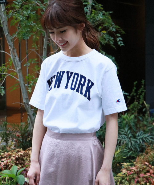 HER CLOSET（ハークローゼット）の「【Champion】MADE IN USA T1011 LogoT-SHIRTS（Tシャツ/カットソー・レディース・ホワイト/グレー/ブラック/バイオレット/ライトブルー/ネイビー/モスグリーン/ゴールド・S/M/L）」の10枚目の写真