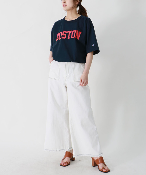 HER CLOSET（ハークローゼット）の「【Champion】MADE IN USA T1011 LogoT-SHIRTS（Tシャツ/カットソー・レディース・ホワイト/グレー/ブラック/バイオレット/ライトブルー/ネイビー/モスグリーン/ゴールド・S/M/L）」の19枚目の写真