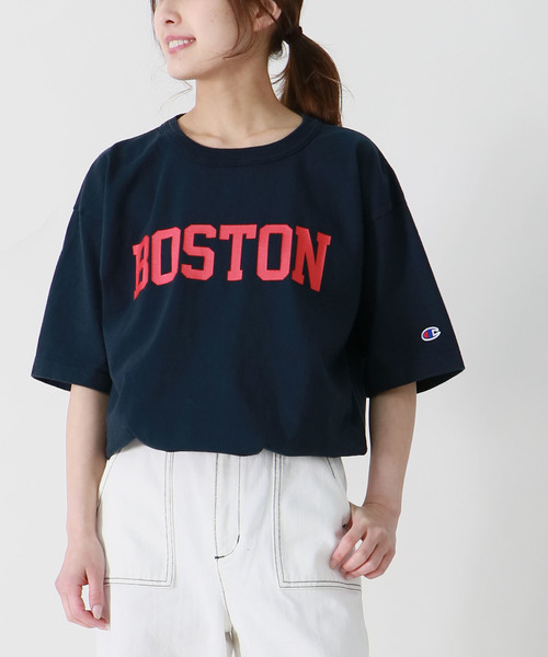 HER CLOSET（ハークローゼット）の「【Champion】MADE IN USA T1011 LogoT-SHIRTS（Tシャツ/カットソー・レディース・ホワイト/グレー/ブラック/バイオレット/ライトブルー/ネイビー/モスグリーン/ゴールド・S/M/L）」の20枚目の写真