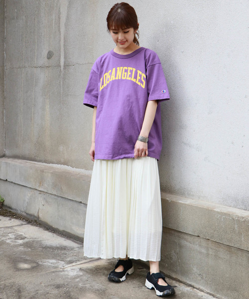 HER CLOSET（ハークローゼット）の「【Champion】MADE IN USA T1011 LogoT-SHIRTS（Tシャツ/カットソー・レディース・ホワイト/グレー/ブラック/バイオレット/ライトブルー/ネイビー/モスグリーン/ゴールド・S/M/L）」の21枚目の写真