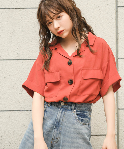 apres jour（アプレジュール）の「スコッチボタン開襟シャツ【ZOZOTOWN限定アイテム】（シャツ/ブラウス・レディース・ブルー/オレンジ系その他/ライトベージュ/モカ/レンガ・フリー）」の5枚目の写真
