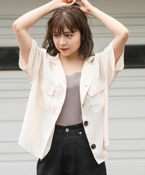 apres jour（アプレジュール）の「スコッチボタン開襟シャツ【ZOZOTOWN限定アイテム】（シャツ/ブラウス・レディース・ブルー/オレンジ系その他/ライトベージュ/モカ/レンガ・フリー）」の2枚目の写真