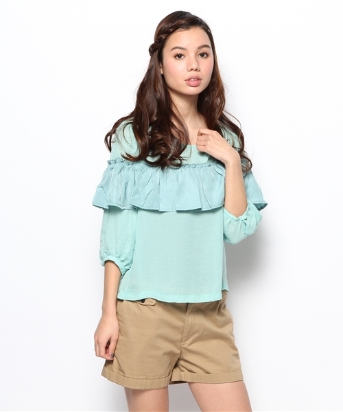 mystic(ミスティック)の「ギャザーフリルブラウス(シャツ/ブラウス・レディース・オフホワイト/ベージュ/ピンク/ミント/ネイビー・フリ-)」の10枚目の写真