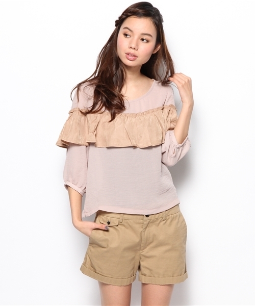 mystic(ミスティック)の「ギャザーフリルブラウス(シャツ/ブラウス・レディース・オフホワイト/ベージュ/ピンク/ミント/ネイビー・フリ-)」の12枚目の写真