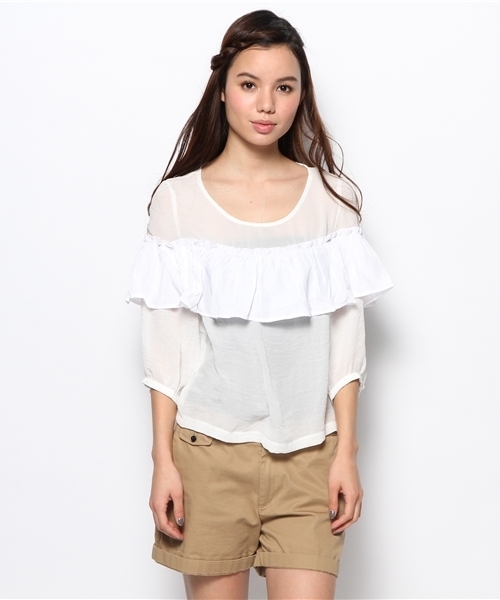 mystic(ミスティック)の「ギャザーフリルブラウス(シャツ/ブラウス・レディース・オフホワイト/ベージュ/ピンク/ミント/ネイビー・フリ-)」の16枚目の写真