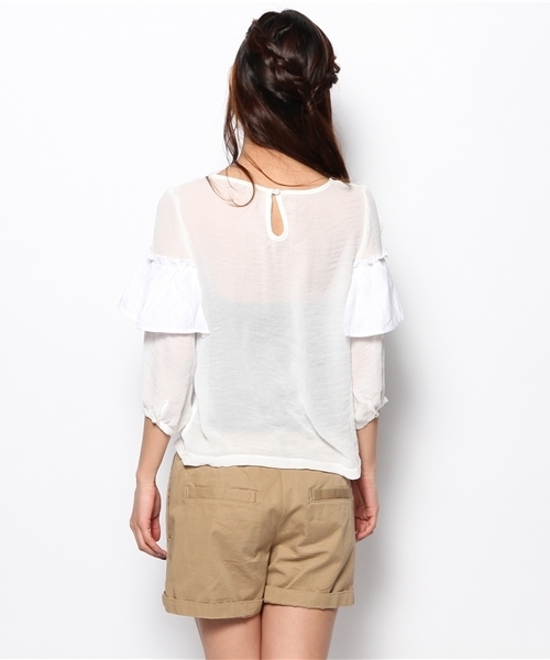 mystic(ミスティック)の「ギャザーフリルブラウス(シャツ/ブラウス・レディース・オフホワイト/ベージュ/ピンク/ミント/ネイビー・フリ-)」の18枚目の写真