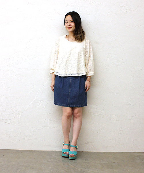 mystic（ミスティック）の「レースバルーン袖ショートプルオーバー（シャツ/ブラウス・レディース・ラベンダー/ベージュ/ブラック/オフホワイト/ネイビー/グリーン・ﾌﾘ-）」の22枚目の写真