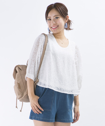 mystic | レースバルーン袖ショートプルオーバー(シャツ/ブラウス)