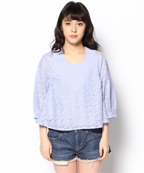 mystic（ミスティック）の「レースバルーン袖ショートプルオーバー（シャツ/ブラウス・レディース・ラベンダー/ベージュ/ブラック/オフホワイト/ネイビー/グリーン・ﾌﾘ-）」の18枚目の写真