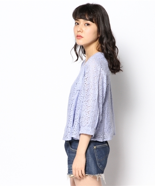 mystic（ミスティック）の「レースバルーン袖ショートプルオーバー（シャツ/ブラウス・レディース・ラベンダー/ベージュ/ブラック/オフホワイト/ネイビー/グリーン・ﾌﾘ-）」の19枚目の写真