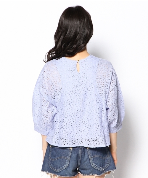 mystic（ミスティック）の「レースバルーン袖ショートプルオーバー（シャツ/ブラウス・レディース・ラベンダー/ベージュ/ブラック/オフホワイト/ネイビー/グリーン・ﾌﾘ-）」の20枚目の写真