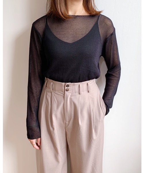 CLEA（クレア）の「シアー ニット ロンTEE（ニット/セーター・レディース・ブラック/ベージュ/アイボリー/ライトピンク/ホワイト・FREE）」の4枚目の写真